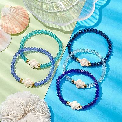 5Pcs 5 Colors Faceted Rondelle Glass Breaded Stretch Bracelets BJEW-JB10259-02-1