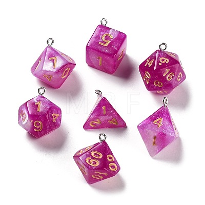 7Pcs 7 Styles Opaque Resin Polyhedral Dice Pendants Set RESI-A029-01S-1