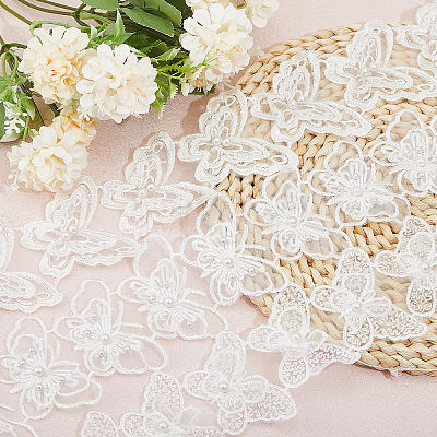 BENECREAT 3 Yards 3 Styles Polyester Embroidery Butterfly Lace Trim OCOR-BC0006-47-1