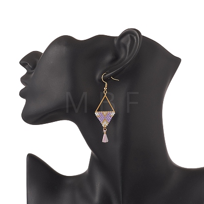 Glass Seed Braided Triangle Dangle Earrings EJEW-MZ00053-02-1