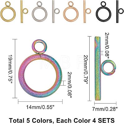 Unicraftale 20 Sets 5 Colors PVD Vacuum Plating 304 Stainless Steel Toggle Clasps STAS-UN0022-68-1