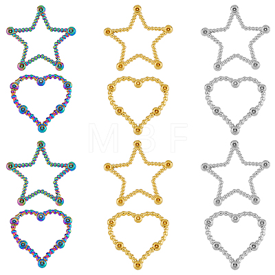 SUPERFINDINGS 12Pcs 6 Styles Ion Plating(IP) 304 Stainless Steel Linking Ring Rhinestone Settings STAS-FH0002-03-1
