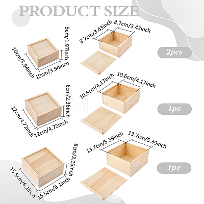 4Pcs 3 Styles Wood Storage Boxes with Sliding Lid ODIS-FG0002-27-1