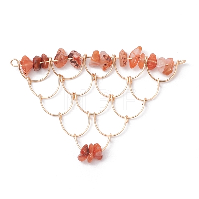 Natural Red Agate Chip Copper Wire Wrapped Connector Charms PALLOY-JF03030-01-1