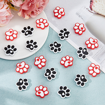 HOBBIESAY 20Pcs 2 Colors Dog Paw Print Food Grade Eco-Friendly Silicone Beads SIL-HY0001-30-1