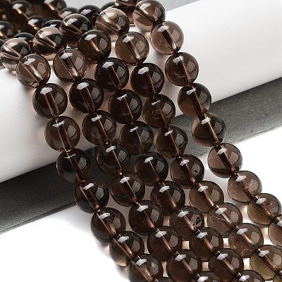 Natural Smoky Quartz Round Beads Strands X-G-E329-8mm-38A-1