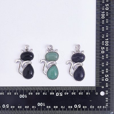 12Pcs 12 Style Natural & Synthetic Gemstone Kitten Pendants G-SZ0002-17-1