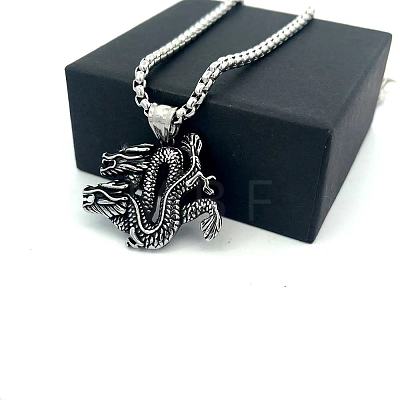 Vintage European Style 304 Stainless Steel Double Dragon Pendant Necklaces for Men GQ0612-1