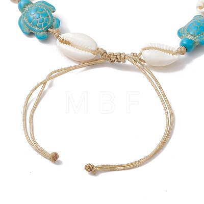 Natural Mixed Cowrie Shell with Synthetic Turquoise Beaded Anklets AJEW-AN00596-02-1