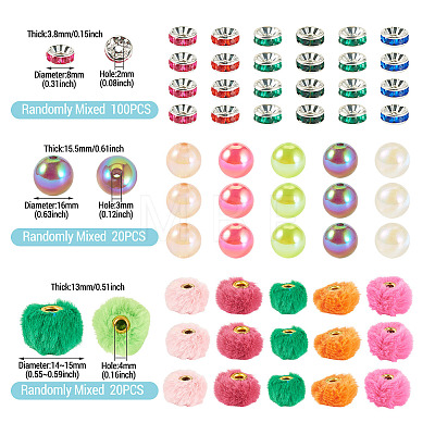 140Pcs 3 Styles Polyester Rabbit Hair with Alloy European Beads DIY-TA0015-26-1