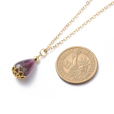 Natural Amethyst Teardrop Pendant Necklace NJEW-JN03966-1