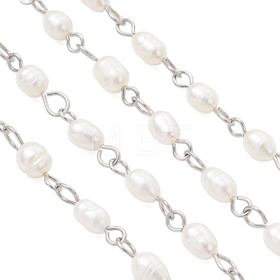 Handmade Natural Cultured Freshwater Pearl Link Chains AJEW-JB01586-02-1