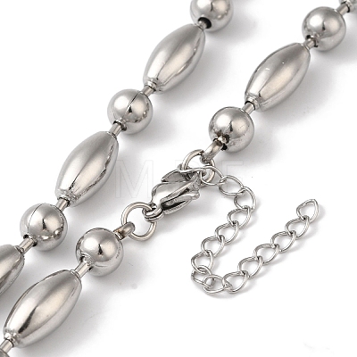 304 Stainless Steel Rice Beads Necklace for Women NJEW-B107-02P-1