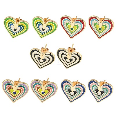 Heart Real 18K Gold Plated Brass Stud Earrings EJEW-L269-058G-1