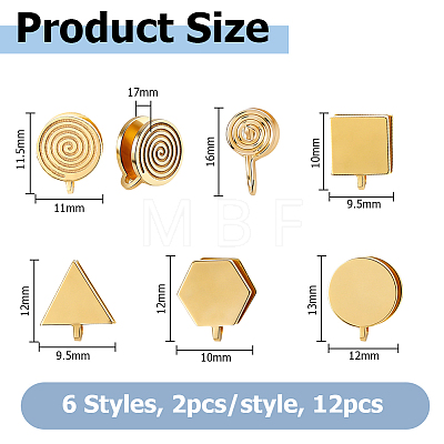 10Pcs 5 Styles 304 Stainless Steel & Brass Cuff Earrings EJEW-HS0001-44B-1