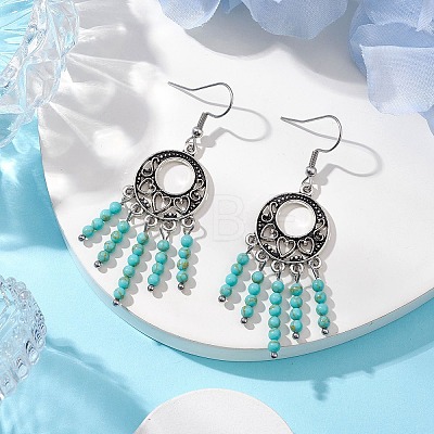 Synthetic Turquoise Beaded Chandelier Earrings EJEW-JE06191-1