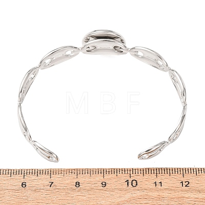 304 Stainless Steel Coffee Bean Chain Cuff Bracelet Blanks with Flat Round Bezel Settings SA-CBA4160-02A-P-1