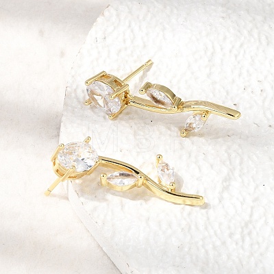 Brass Micro Pave Cubic Zirconia Stud Earrings KK-CBA8324-20G-05-1