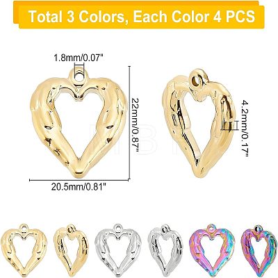 Unicraftale 12Pcs 3 Colors PVD Vacuum Plating 304 Stainless Steel Open Pendants STAS-UN0024-63-1