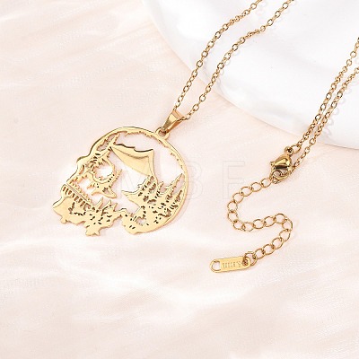 Halloween 304 Stainless Steel Hollow Tree Skull Pendant Cable Chain Necklaces for Men Women NJEW-K308-10G-1