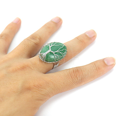 Copper Wire Wrapped Natural Green Aventurine with Alloy Finger Rings FS-WG01E85-07-1