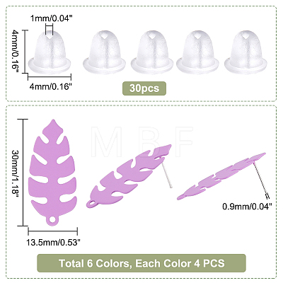   24Pcs 6 Color Iron Leaf Stud Earring Findings IFIN-PH0001-99-1