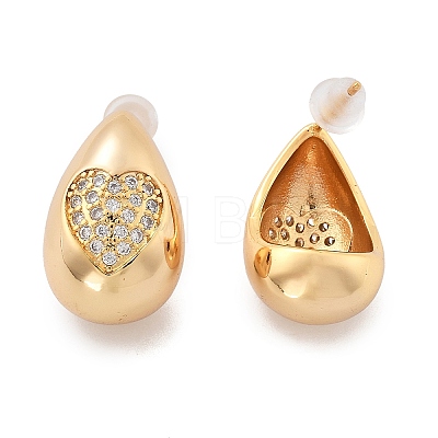 Teardrop Brass Micro Pave Clear Cubic Zirconia Stud Earrings EJEW-K286-07G-02-1