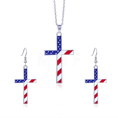 Independence Day Zinc Alloy Enamel & Rhinestone Pendant Necklaces & Dangle Earrings Sets FS-WG64DB3-05-1