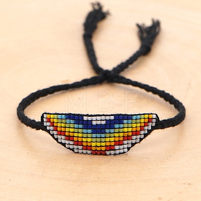 Glass Seed Wide Band with Rainbow Pattern Friendship Link Bracelet for Women BJEW-P269-15-1