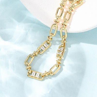 Oval & Paperclip Brass Micro Pave Cubic Zirconia Link Chain Bracelets for Women BJEW-D458-01G-02-1