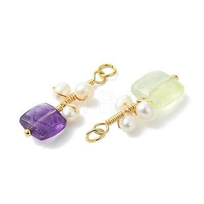 Natural Gemstone and Pearl Copper Wire Wrapped Pendants PALLOY-JF05841-1