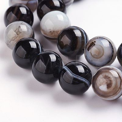 Natural Black Striped Agate/Banded Agate Beads Strands G-J359-01-8mm-1