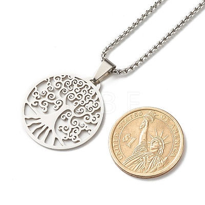 Flat Round with Tree of Life Pendant Necklace for Girl Women NJEW-JN03711-1