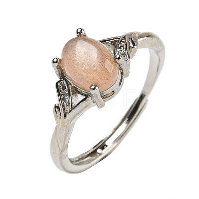 Oval Natural Sunstone Adjustable Rings RJEW-Q818-01P-02A-1