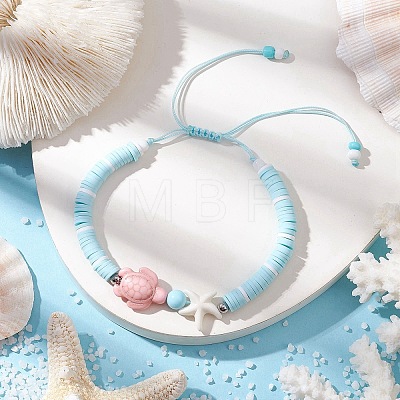 Adjustable Synthetical Turquoise & Porcelain & Natural Howlite Beaded Braided Bead Bracelets for Women BJEW-JB11710-1