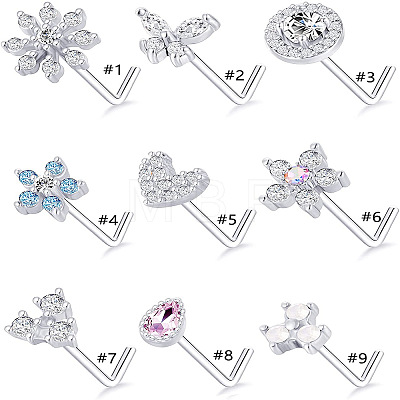 316L Surgical Stainless Steel Clear Cubic Zirconia L-Shaped Nose Rings WG135CD-10-1