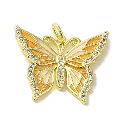 Butterfly Brass Enamel Micro Pave Cubic Zirconia Pendants KK-Z042-02G-02-1