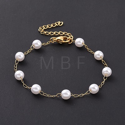 Round Plastic Imitation Pearl Beaded Bracelets BJEW-E054-02G-1