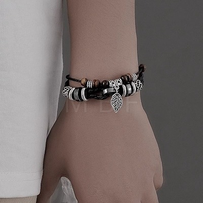 Imitation Leather & Alloy & Wood Double Layers Bracelets WGA6452-02-1