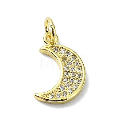 Moon Theme Brass Micro Pave Clear Cubic Zirconia Charms KK-H475-57G-06-1