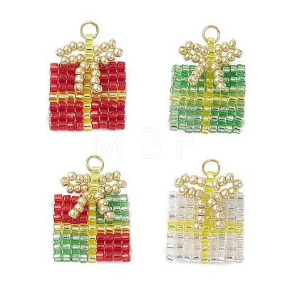 4Pcs 4 Colors Glass Seed Beaded Christmas Gift Pendants PALLOY-MZ00899-1