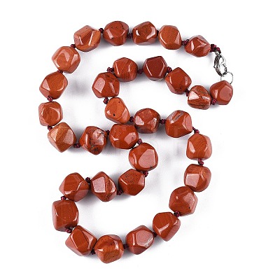 Natural Red Jasper Nuggets Beaded Necklaces for Women Men NJEW-K388-01L-1