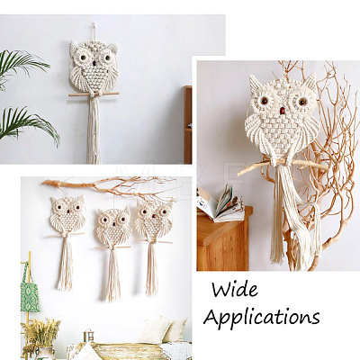 Crafans Owl Cotton Rope & Wood Beads Wind Chime Pendant HJEW-CF0001-05-1