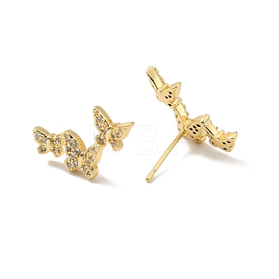 Crystal Rhinestone Triple Butterfly Stud Earrings EJEW-M209-06G-1
