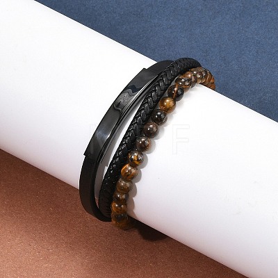 Braided Leather Multi-strand Bracelets for Men BJEW-Z081-16EB-1