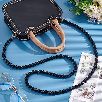 Black Plastic Imitation Pearl Round Beaded Bag Handles FIND-WH0127-22F-1