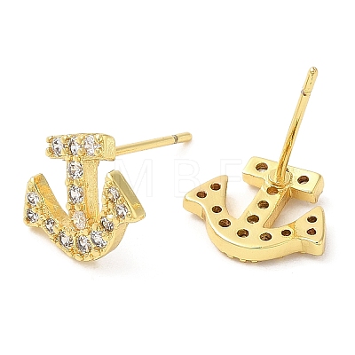 Rack Plating Brass Anchor Stud Earrings with Cubic Zirconia EJEW-D061-17G-1