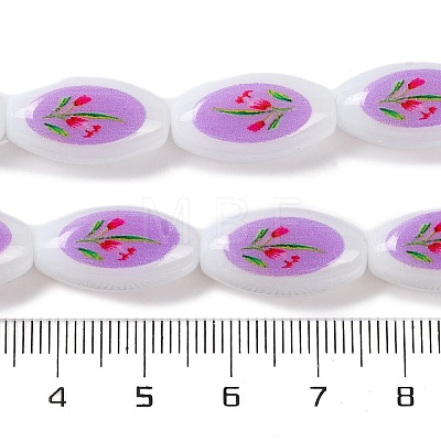 Printing Glass Oval Beads for Necklaces Bracelets Making GLAA-B020-01A-06-1