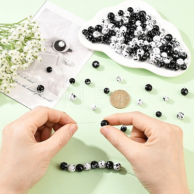 200Pcs 4 Styles Printed Opaque Acrylic Round Beads ACRP-YW0001-19-1