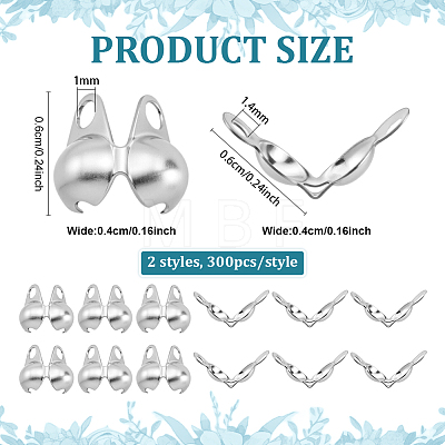 600Pcs 2 Styles 304 Stainless Steel Smooth Surface Bead Tips STAS-ME0002-24-1